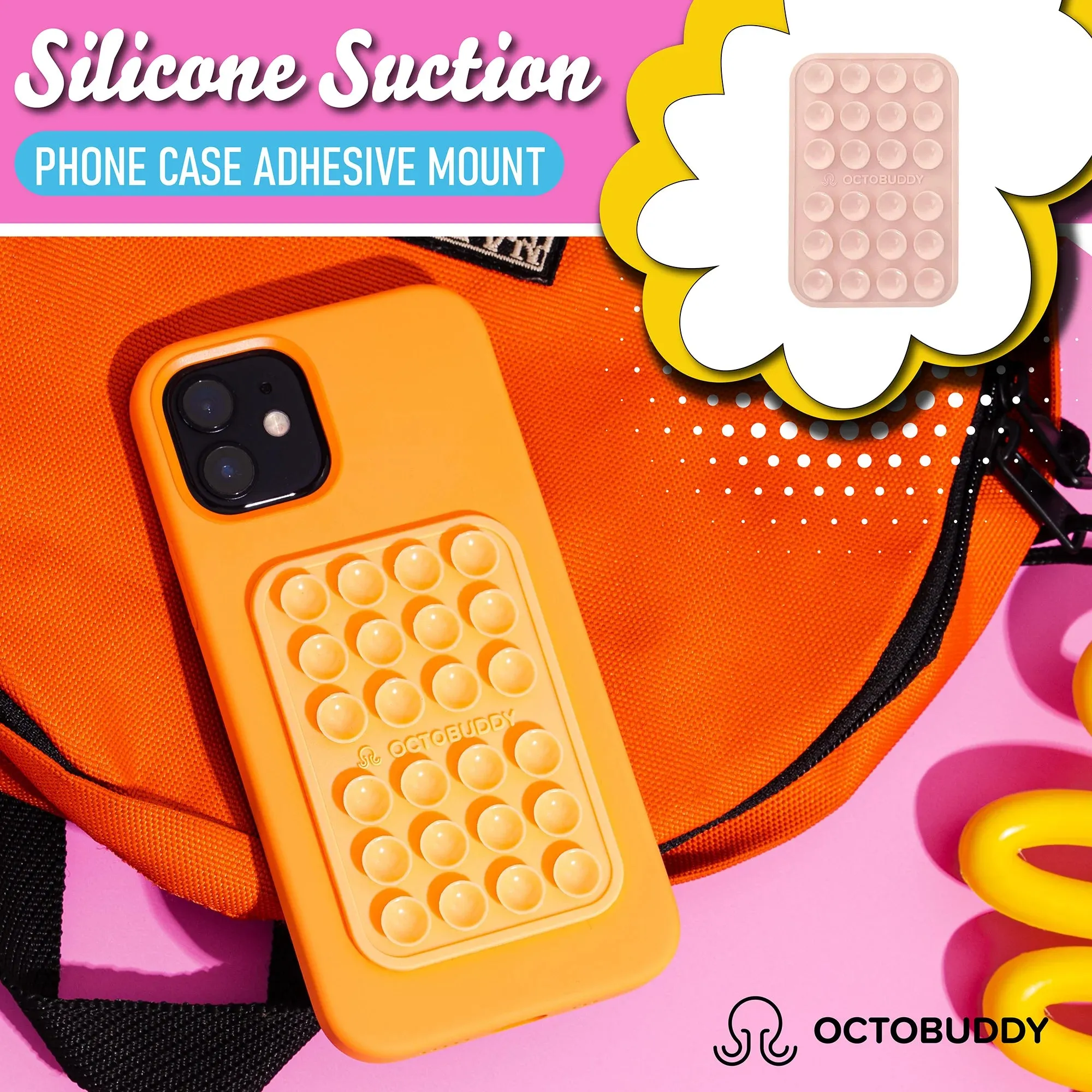 || Silicone Suction Phone Case Adhesive Mount || (Iphone and Android Cellphone Case Compatible, Hands-Free Mobile Accessory Holder for Selfies and Videos) TRANSPARENT