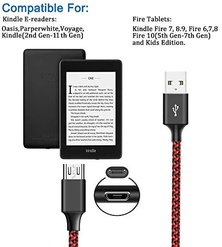 10FT Micro USB Cable for Fire 7 8 10 4th 5th 6th 7th Generation,Kindle Tablet HD HDX E-Readers,Xbox One/PS4 Controller,Fast Fire Charger Cord,Samsung S7/S6 Nylon Braided Android Charging Cable