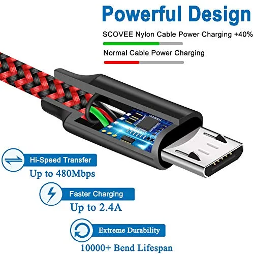 10FT Micro USB Cable for Fire 7 8 10 4th 5th 6th 7th Generation,Kindle Tablet HD HDX E-Readers,Xbox One/PS4 Controller,Fast Fire Charger Cord,Samsung S7/S6 Nylon Braided Android Charging Cable