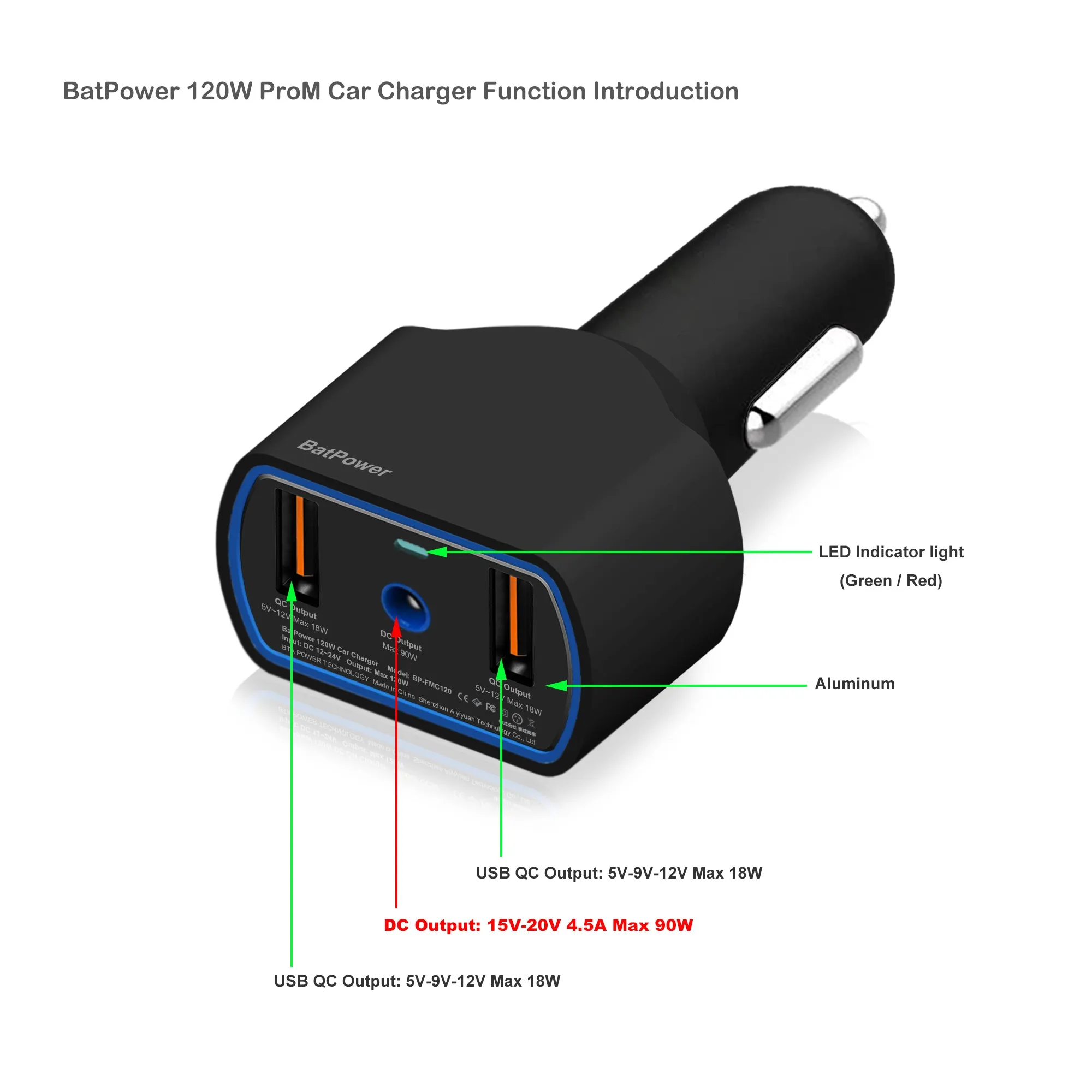 120W BatPower ProM Electric Fishing Reel Battery Car Charger for Miya Epoch Command Electric Reel Battery Car Charger Auto Vehicle Charger DC 12v-24v