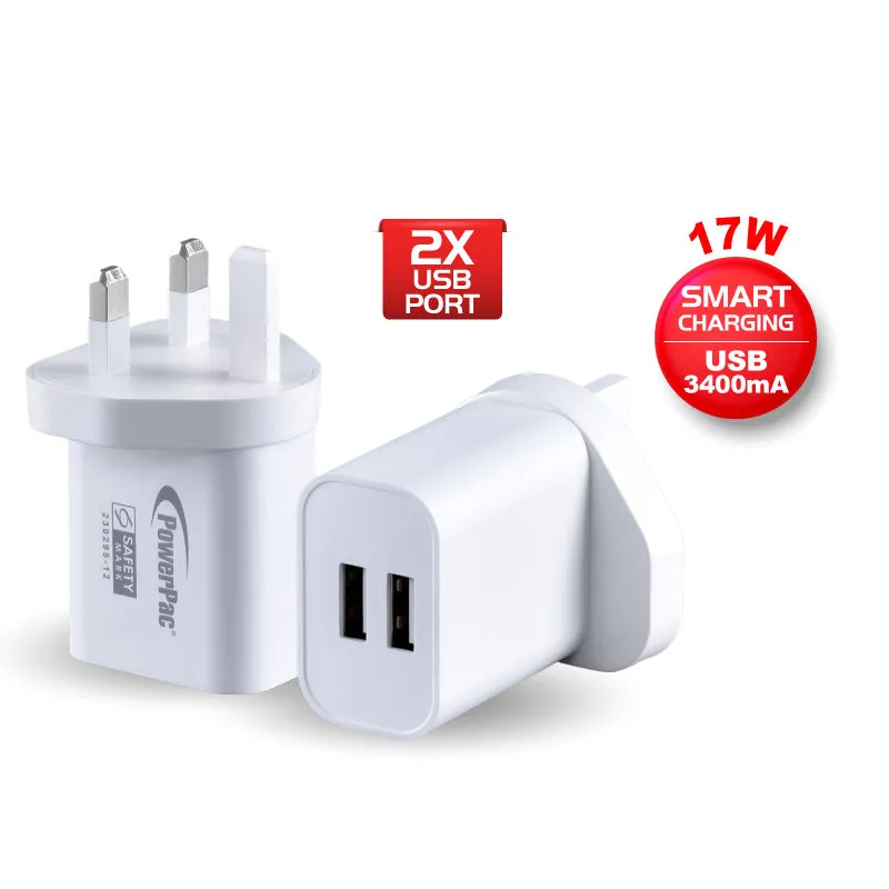 17W Charger Fast Charge QC3.0, PD 3.0 USB Smart Charger, 2x TYPE A (PP7985)