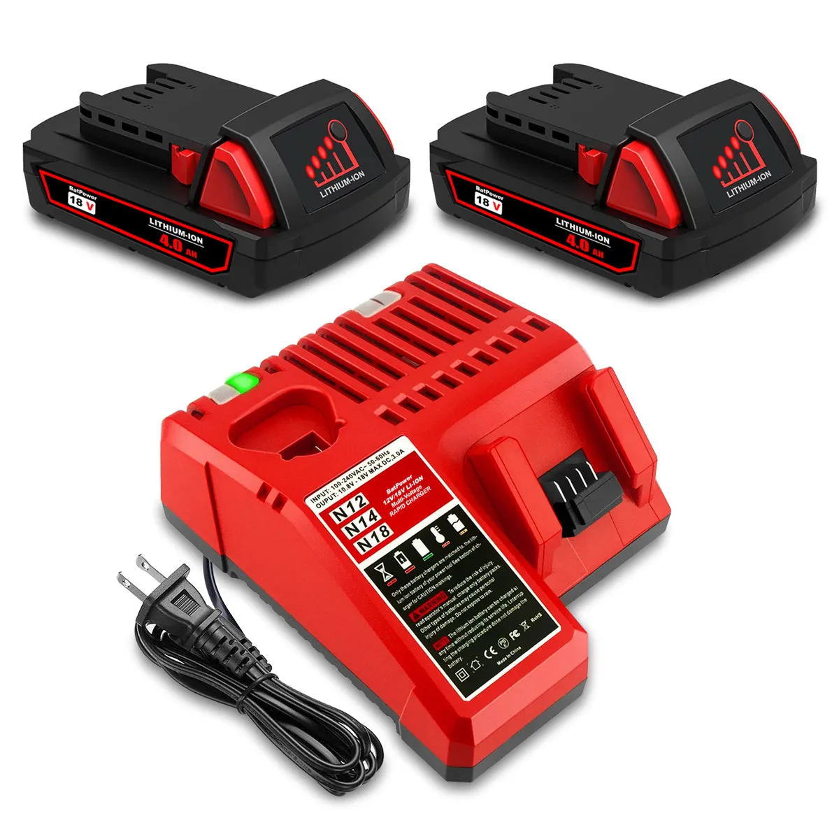 18V 4.0AH 48-11-1820 Compact Battery with Charger Combo for Milwaukee 18V M18 Battery and Charger 2.0 AH 1.5 Ah 3.0 Ah 18V Lithium Battery Charger Kit