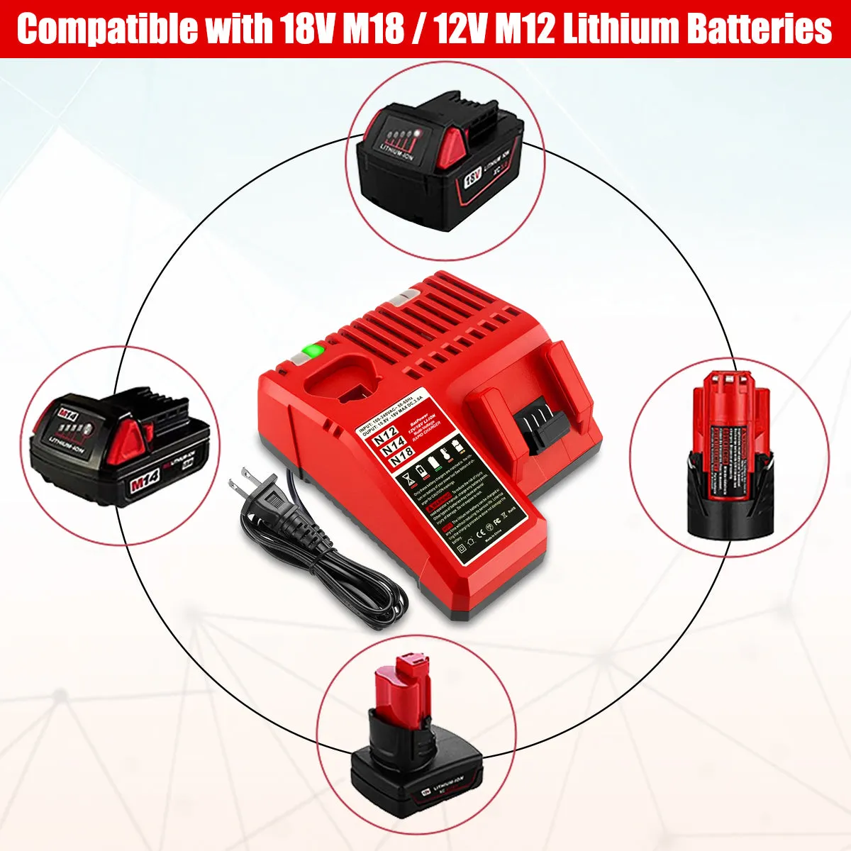 18V 4.0AH 48-11-1820 Compact Battery with Charger Combo for Milwaukee 18V M18 Battery and Charger 2.0 AH 1.5 Ah 3.0 Ah 18V Lithium Battery Charger Kit