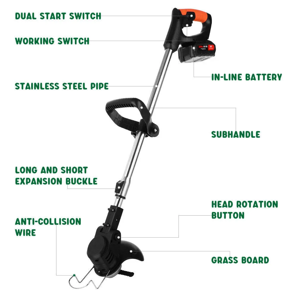 1900W Cordless 3-in-1 Grass Trimmer & Brush Cutter, 21V Battery