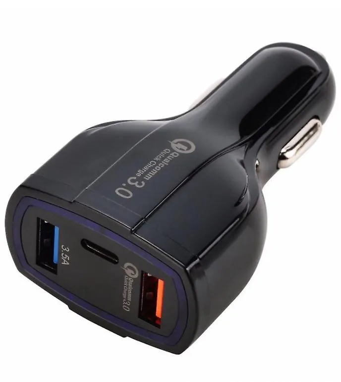 1Pc black QC USB 3.0 car charger, 4.8A dual USB interface Type-C car charger