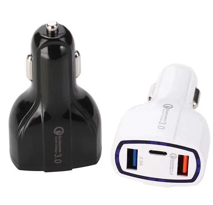 1Pc black QC USB 3.0 car charger, 4.8A dual USB interface Type-C car charger