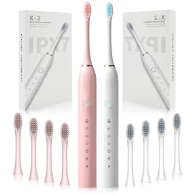 2-Pack Rechargeable Waterproof Electric Toothbrush W/ 8 Brush Heads