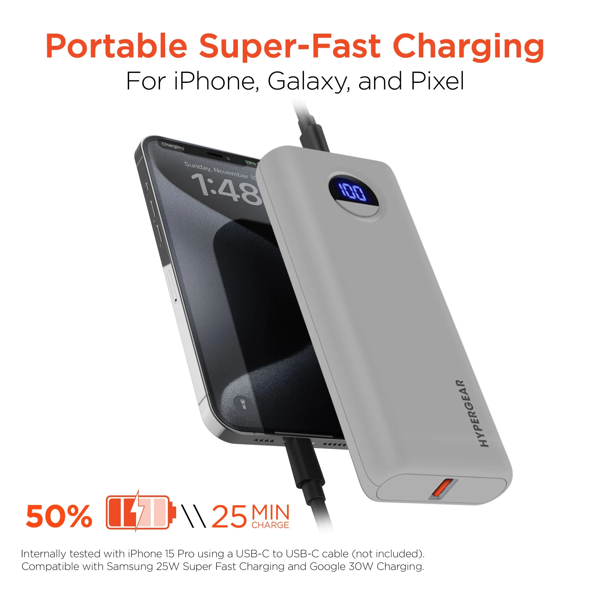 20,000mAh | Power Pack Pro  Fast Charge Power Bank with 35W USB-C PD PPS and Digital Display | Gray