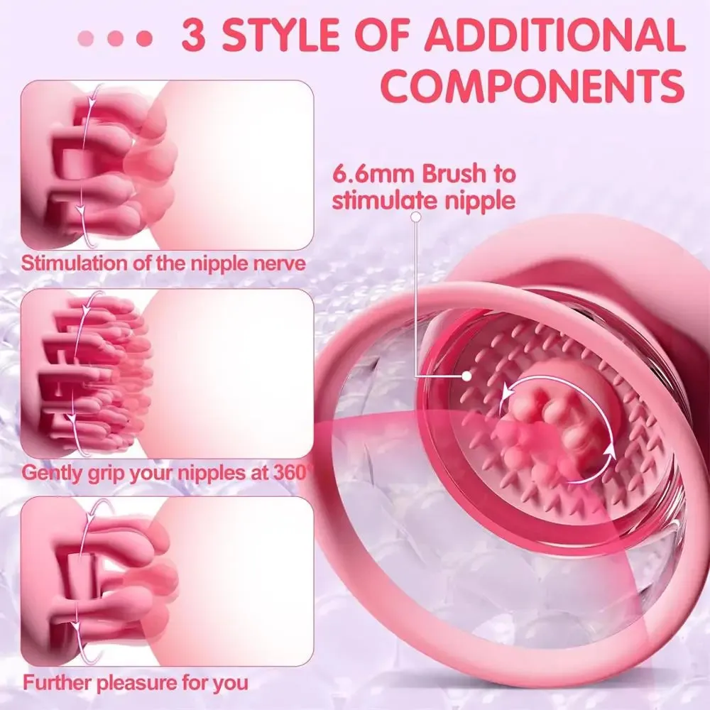 3 Brush Heads Nipple Vibrator Manual Sucking with 10 Powerful Rotation Modes