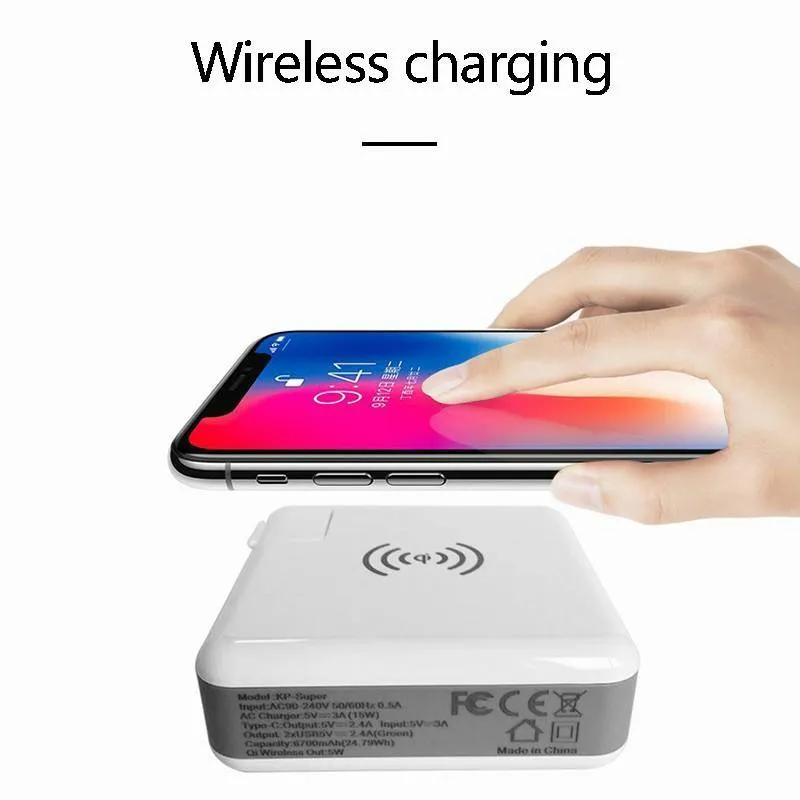 3 In 1 Wireless Charging 10000mah Power Bank Wall Charger With Built In Cable