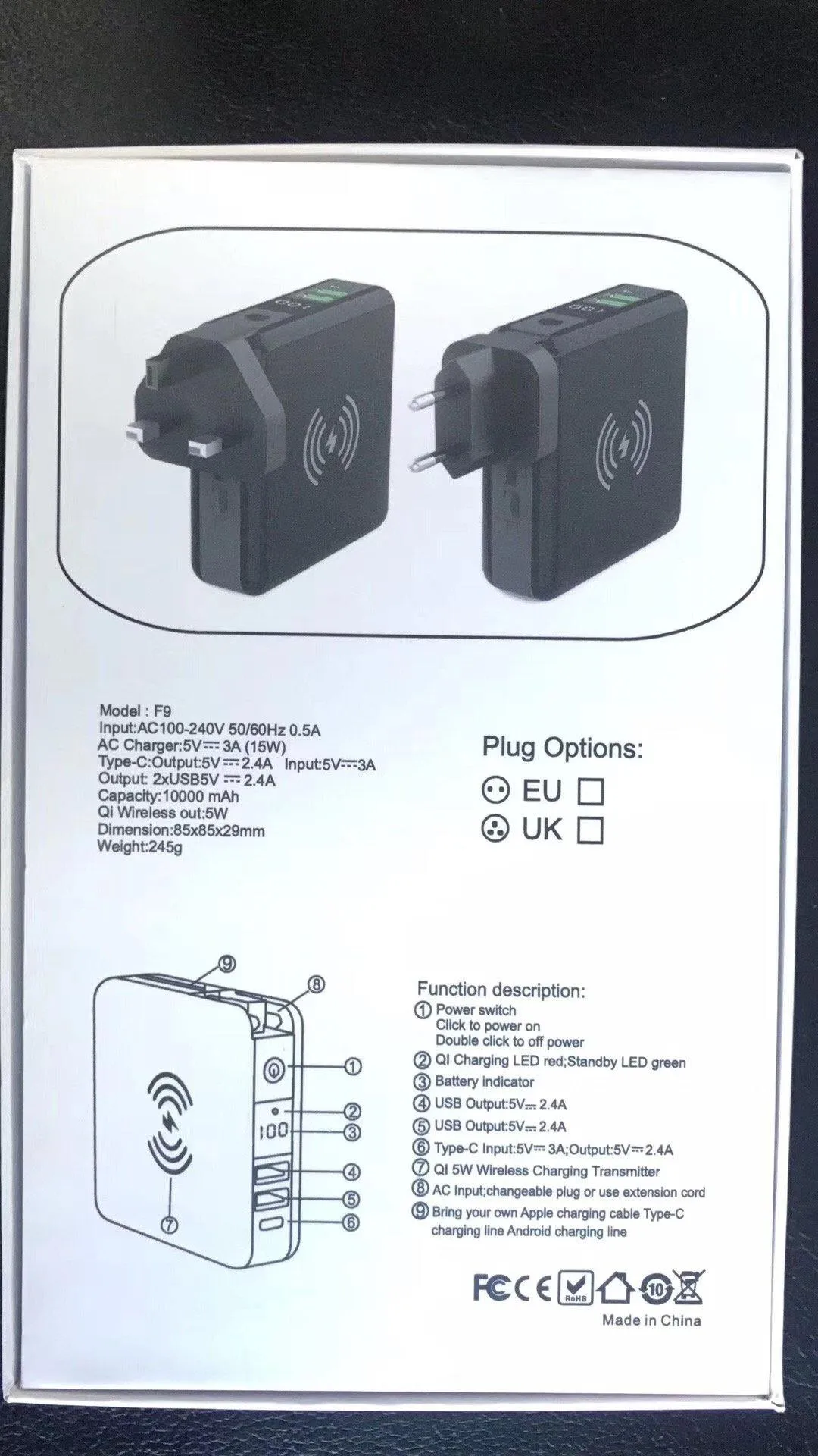 3 In 1 Wireless Charging 10000mah Power Bank Wall Charger With Built In Cable