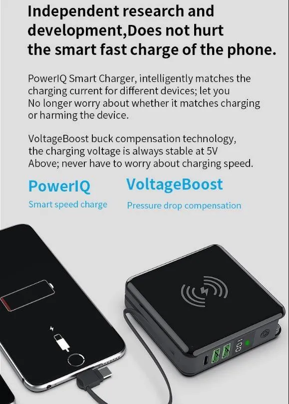 3 In 1 Wireless Charging 10000mah Power Bank Wall Charger With Built In Cable