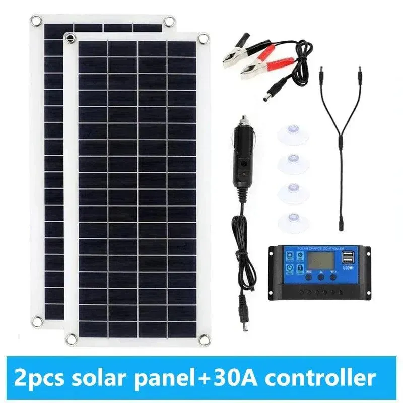 300W Versatile Flexible Solar Panel with Dual USB and 10A-60A Controller for Charging Phones, Cars, Yachts, and RVs