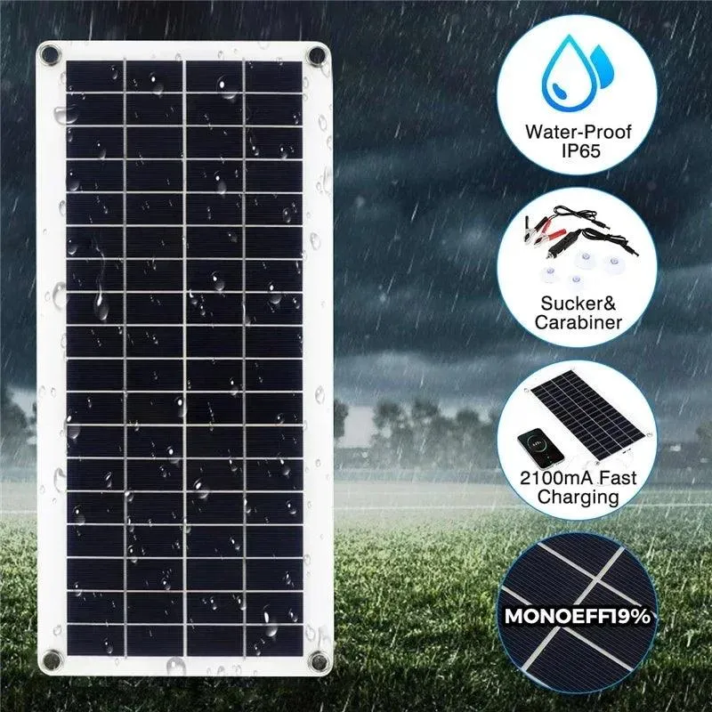 300W Versatile Flexible Solar Panel with Dual USB and 10A-60A Controller for Charging Phones, Cars, Yachts, and RVs