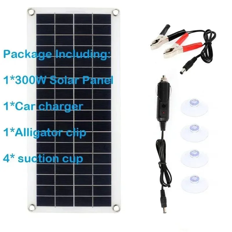 300W Versatile Flexible Solar Panel with Dual USB and 10A-60A Controller for Charging Phones, Cars, Yachts, and RVs