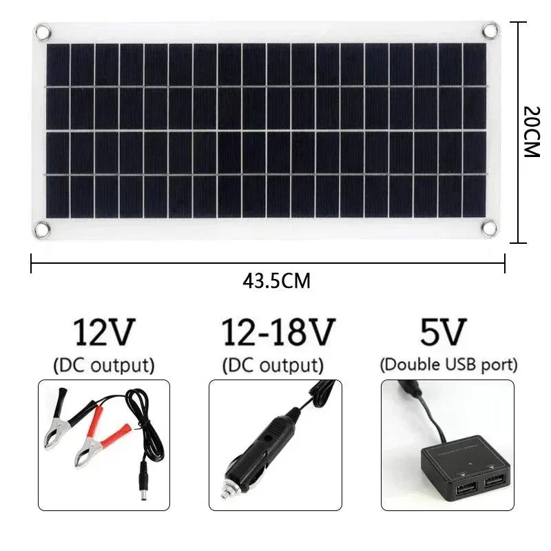 300W Versatile Flexible Solar Panel with Dual USB and 10A-60A Controller for Charging Phones, Cars, Yachts, and RVs