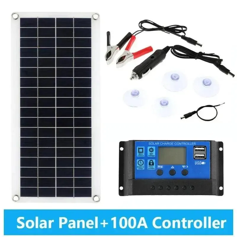 300W Versatile Flexible Solar Panel with Dual USB and 10A-60A Controller for Charging Phones, Cars, Yachts, and RVs