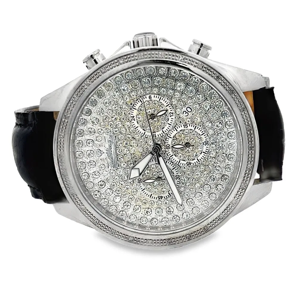 .30cttw Diamond Pave Dial Watch w/ Leather Band