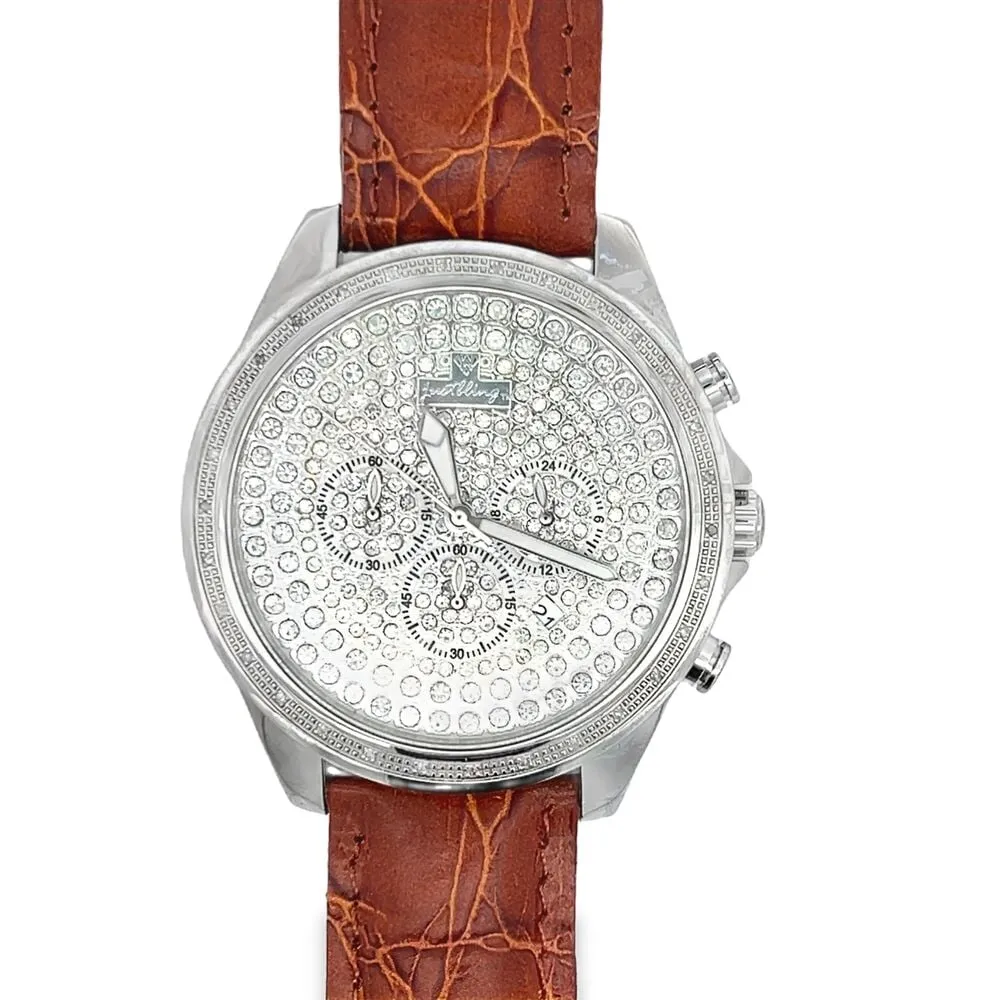 .30cttw Diamond Pave Dial Watch w/ Leather Band