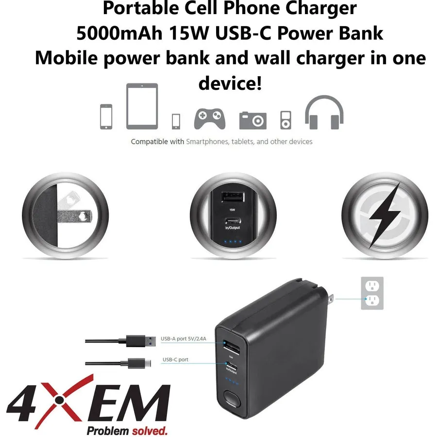 4XEM 5000mAh Power Bank AC Portable mobile Charger Combo 4XCPC5000CHARGE