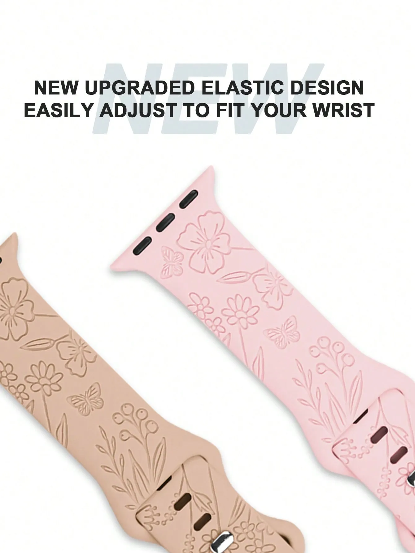 5pcs Monochrome Silicone Floral Butterfly Laser Engraved Watch Bands