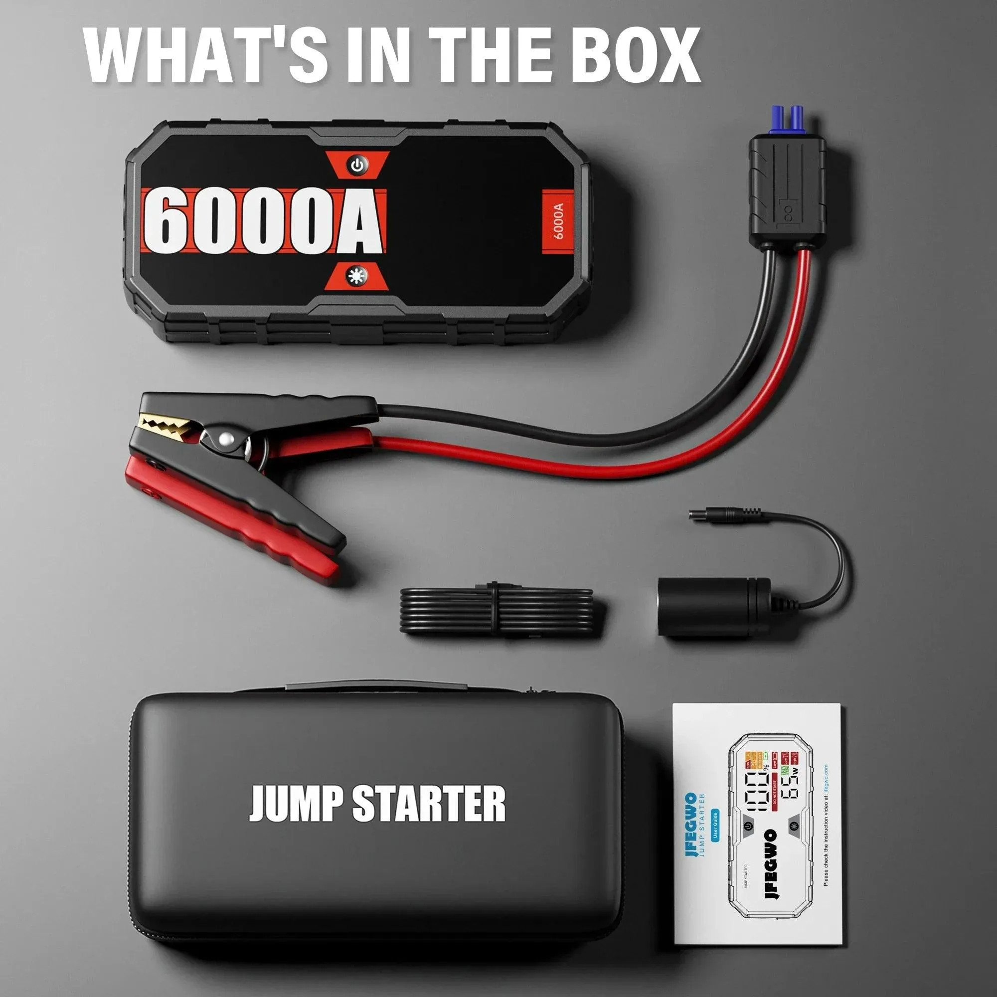 6000A High-Power Portable Car Jump Starter with Fast Charge Power Bank and 12V Emergency Booster