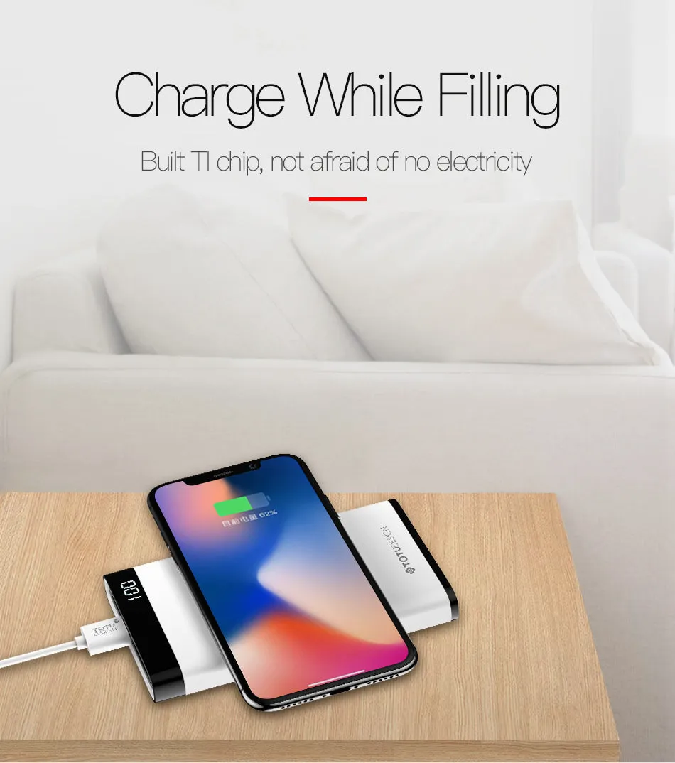 8000mah QI Wireless Charger Power Bank LED Display For iPhone X 8 Plus Dual USB Ports External Battery