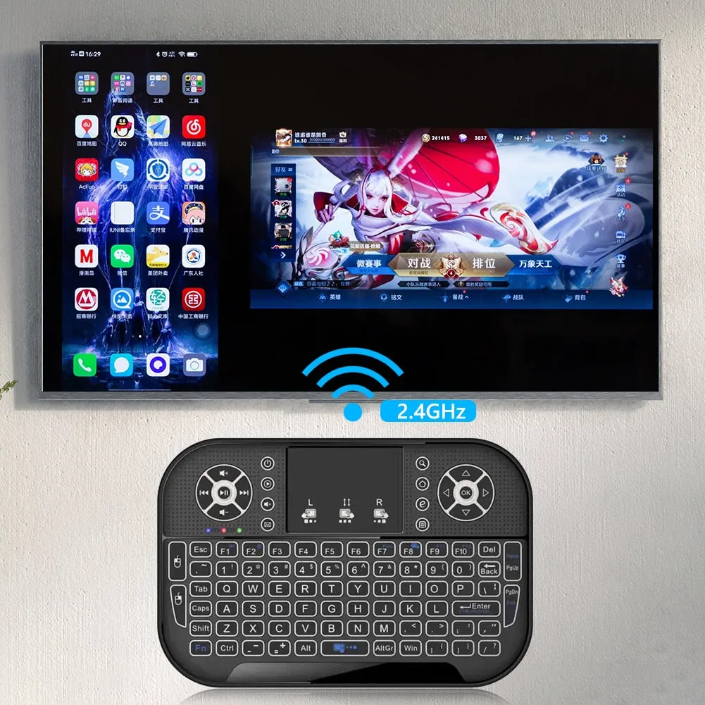 A8 Rechargeable Ergonomic 2.4G Air Mouse Touchpad Backlit Wireless Keyboard with USB Receiver for Smart TV Box Accessories