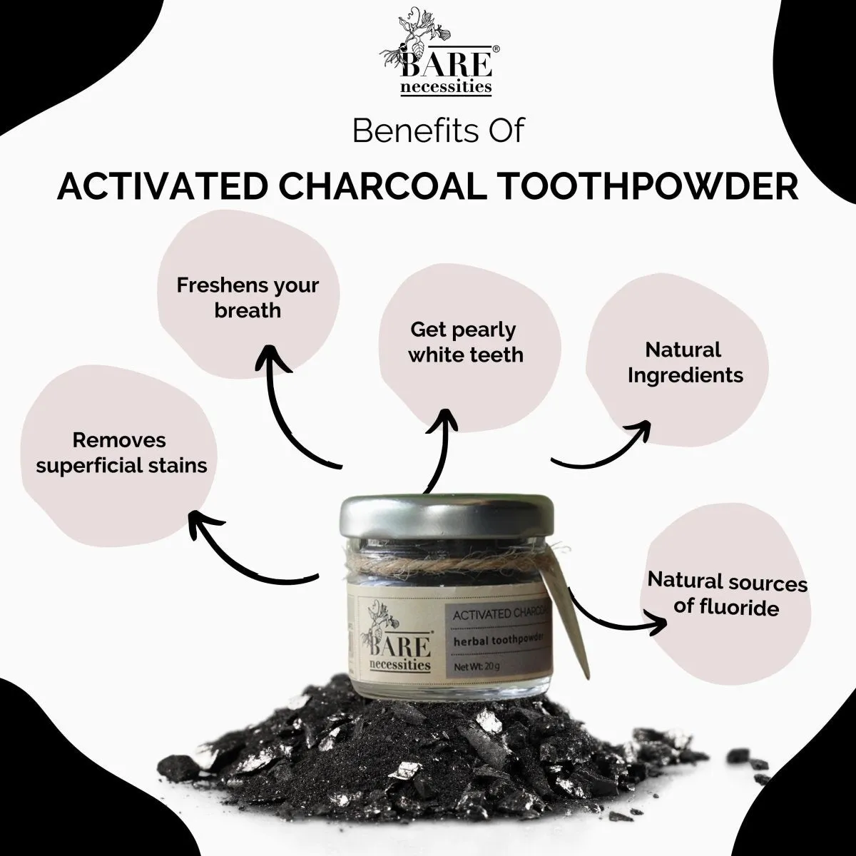 Activated Charcoal Tooth Powder | For Stain Removal & Teeth Whitening - 20g