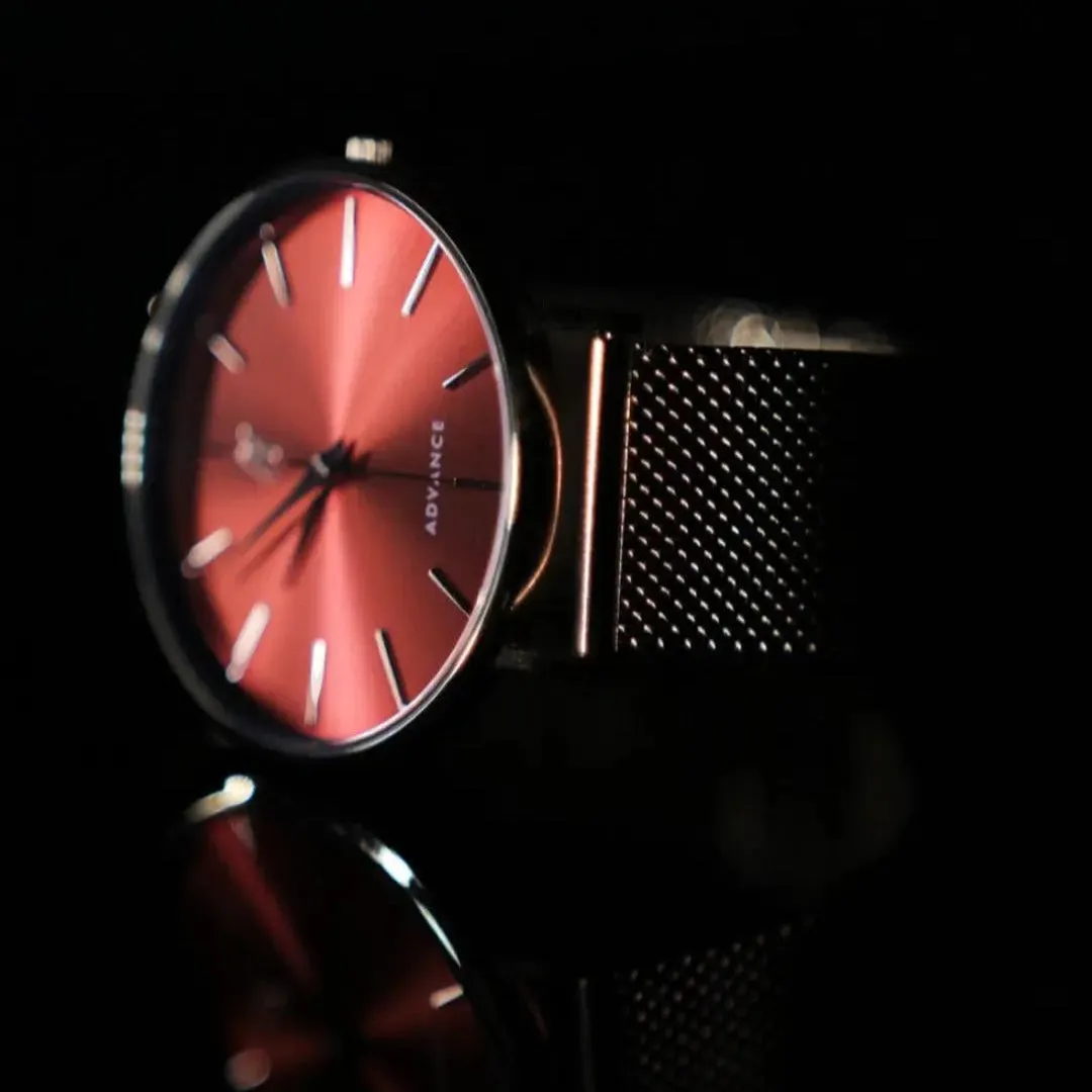 Advance XO 36MM Unisex Watch In Rose Gold/Red