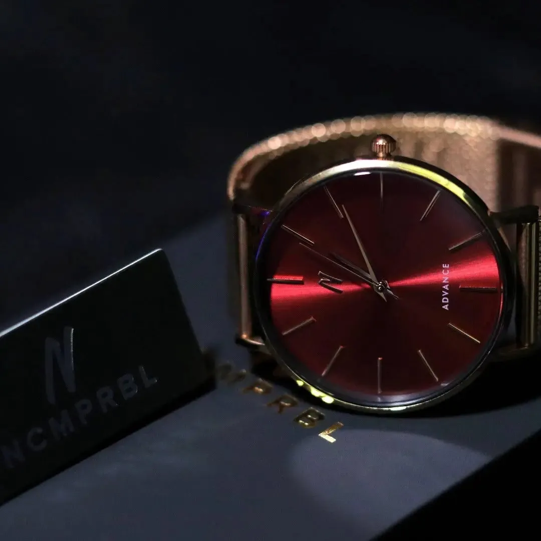 Advance XO 36MM Unisex Watch In Rose Gold/Red