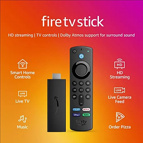 Amazon Fire TV Stick with Alexa Voice Remote (includes TV controls), free & live TV without cable or satellite, HD streaming device