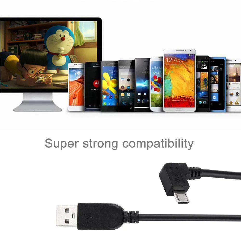 AMZER® 28cm 90 Degree Angle Right Micro USB to USB Data / Charging Cable - Black