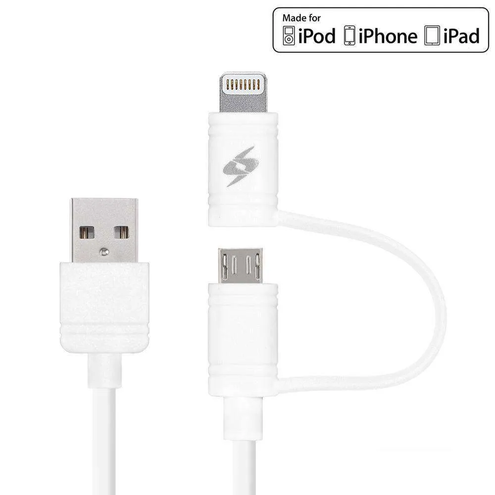 Amzer Apple MFi Certified 2-1 Sync & Charge Lightning cable with micro usb(3.2 Ft/ 1 M)