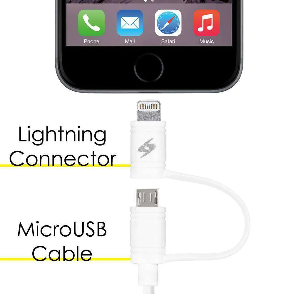 Amzer Apple MFi Certified 2-1 Sync & Charge Lightning cable with micro usb(3.2 Ft/ 1 M)