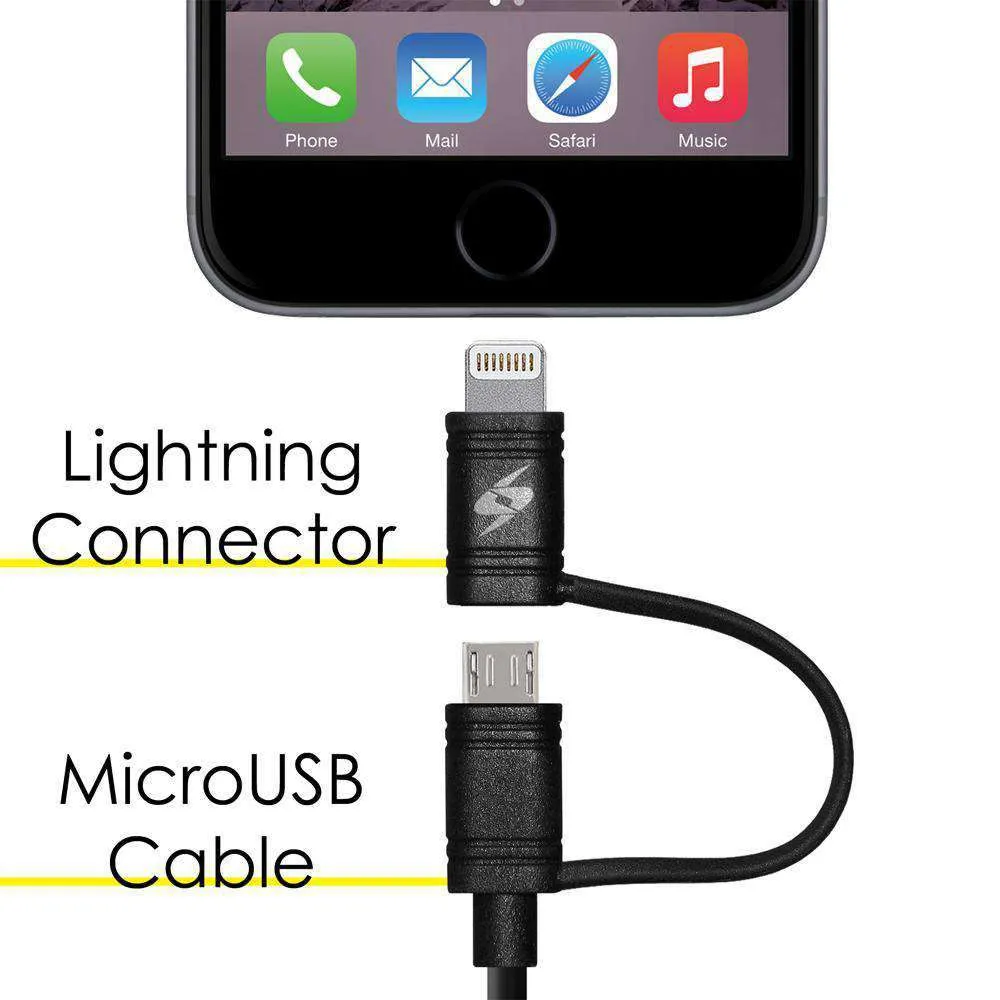 Amzer Apple MFi Certified 2-1 Sync & Charge Lightning cable with micro usb(3.2 Ft/ 1 M)