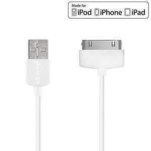 Amzer Apple MFi Certified 30-Pin to USB Sync & Charge Cable (3.2 Feet-1 Meter) - White