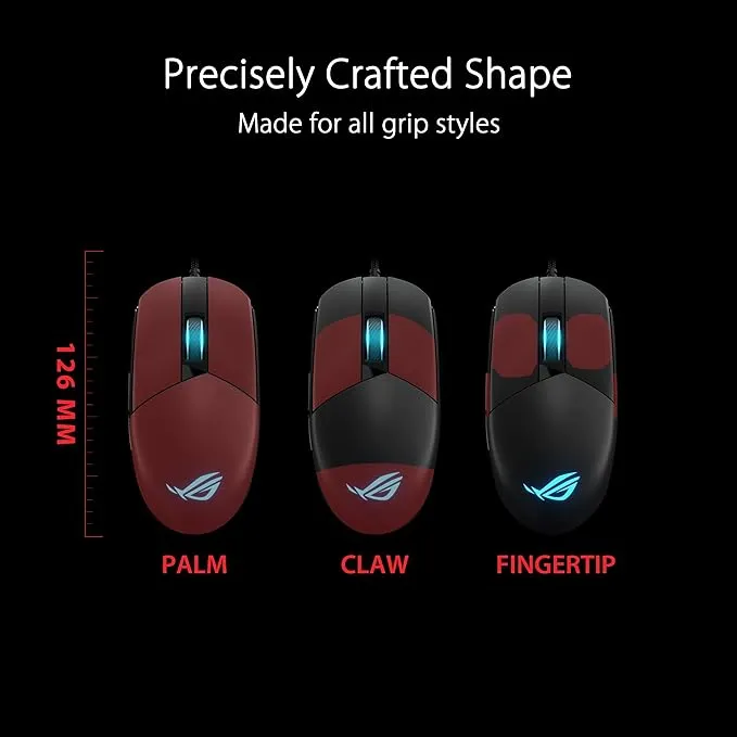 ASUS ROG Strix Impact III Gaming Mouse: Wired, Lightweight, 12K DPI, Programmable Buttons, Replaceable Switches, FPS, Black.