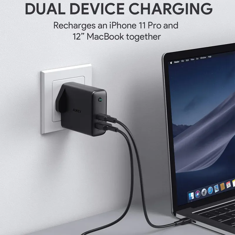 AUKEY Dual-Port Wall Charger with Dynamic Detect - 60W / USB / Black