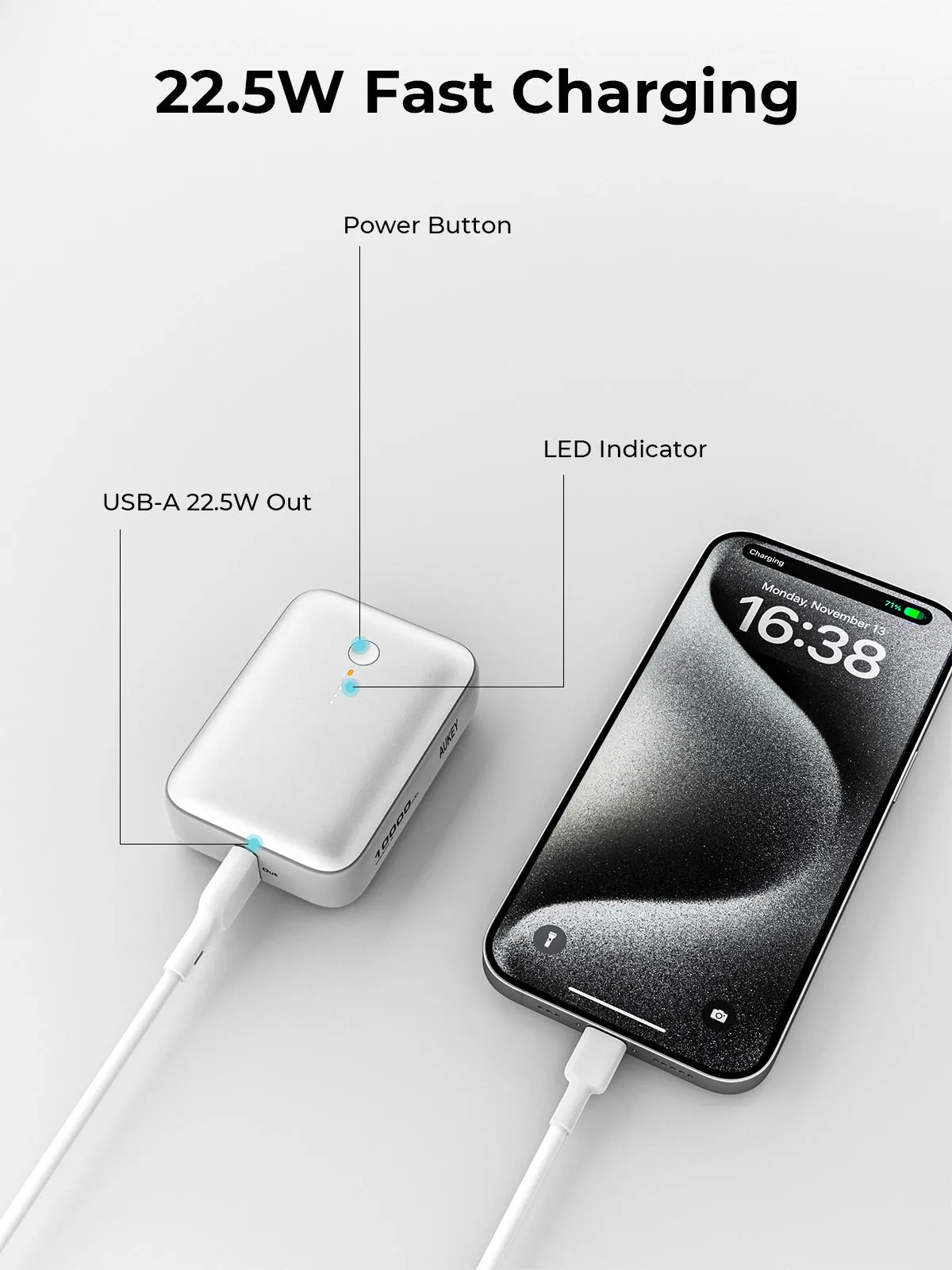 Aukey PB-Y55 Spark Mini 10000mAh Compact Fast Charging Power Bank with 20W PD