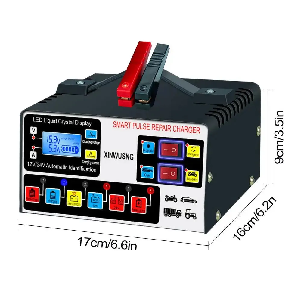 Automotive Battery Charger with Repair Mode, 12V/24V Car Battery Recharger