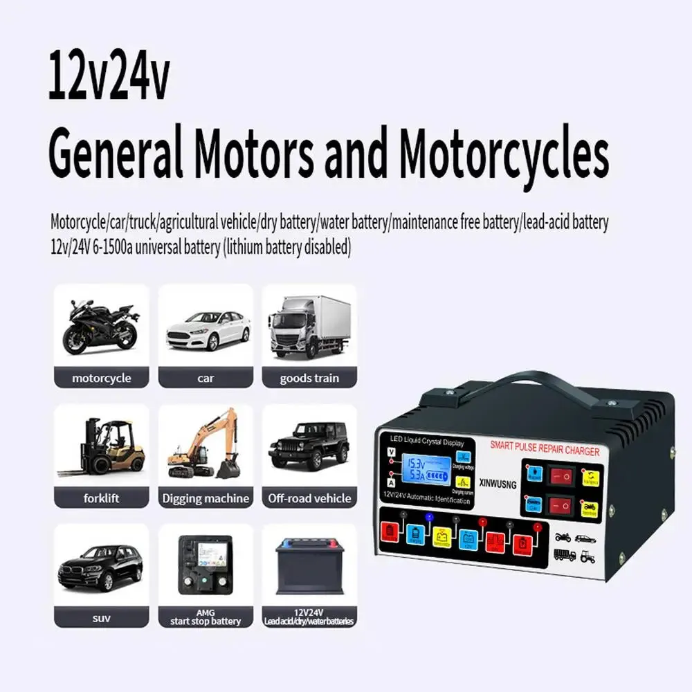 Automotive Battery Charger with Repair Mode, 12V/24V Car Battery Recharger