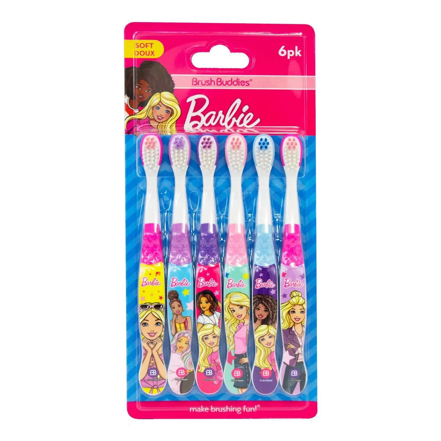 Barbie Soft Toothbrush - Great Handle For Easy Gripping and Bi-Level Bristle 6 Pack