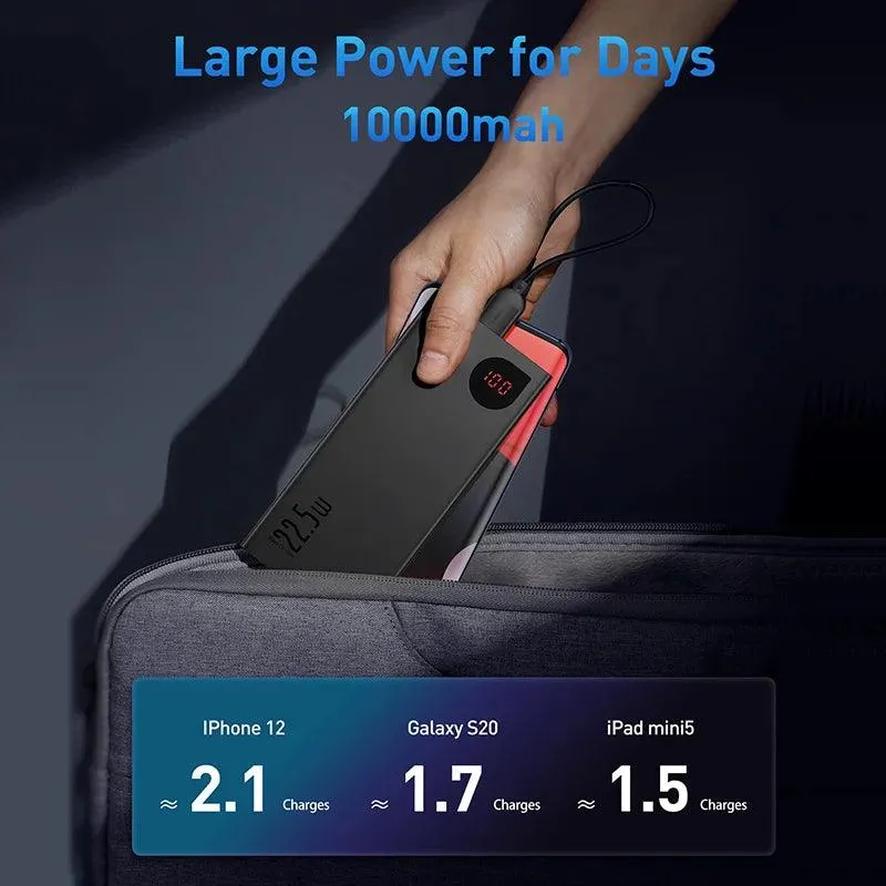 Baseus 10000mAh Power Bank with 22.5W Fast Charging for iPhone 15, Xiaomi, and More