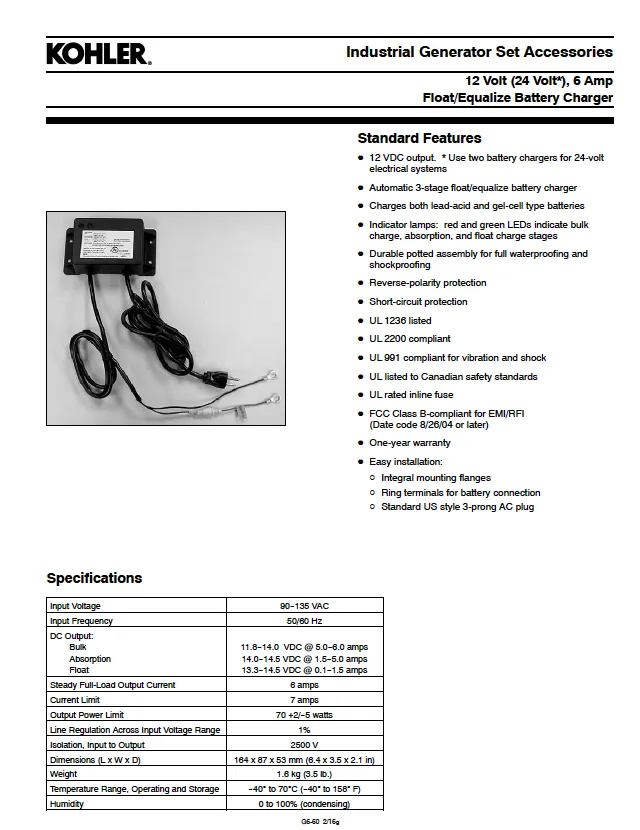 Battery Charger 12V, 6A (GM96383)