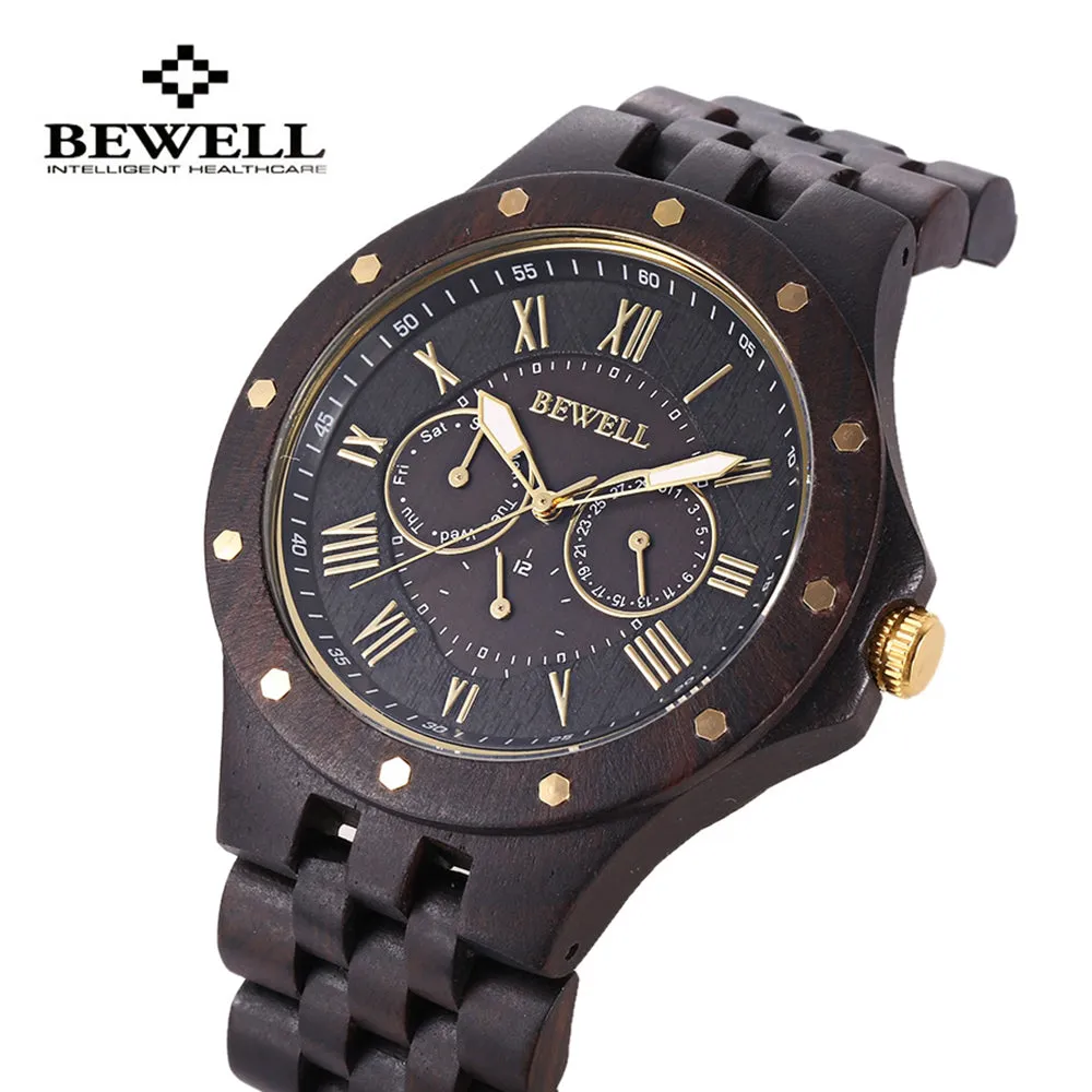 BEWELL Mens Watches Male Business Wood Watch Dress Quartz Watch Waterproof Date Fashion Wristwatch Relojes Masculino Hombre