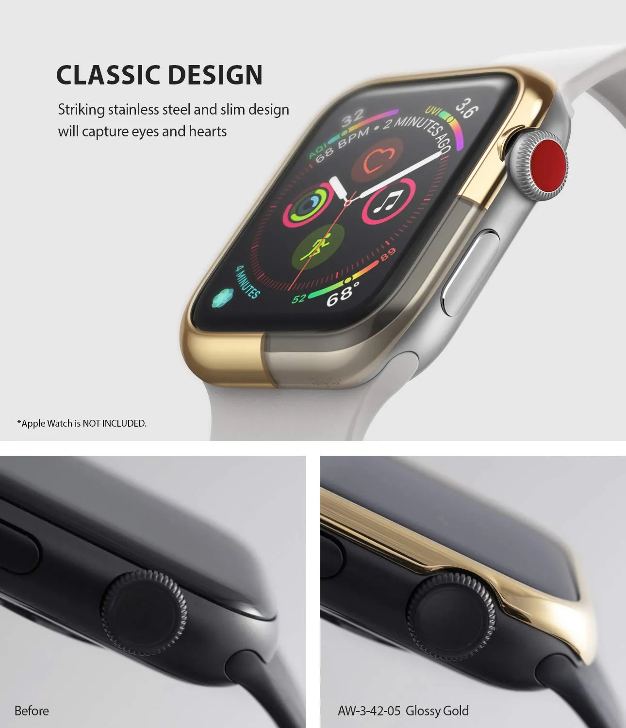 Bezel Styling for Apple Watch 42mm for Series 3 / Series 2 / Series 1 - Glossy Gold (AW3-42-05) [Stainless Steel]