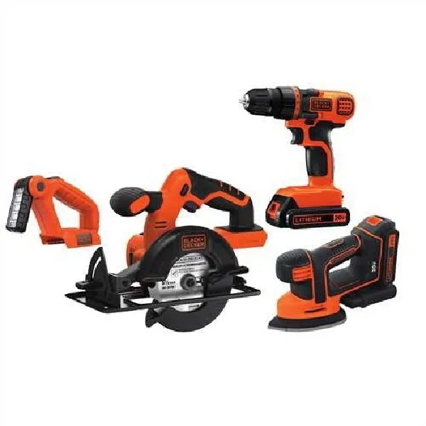 Black Decker BD4KITCDCMSL Combination Kit, Battery Included, 20 V, 4-Tool, Lithium-Ion Battery