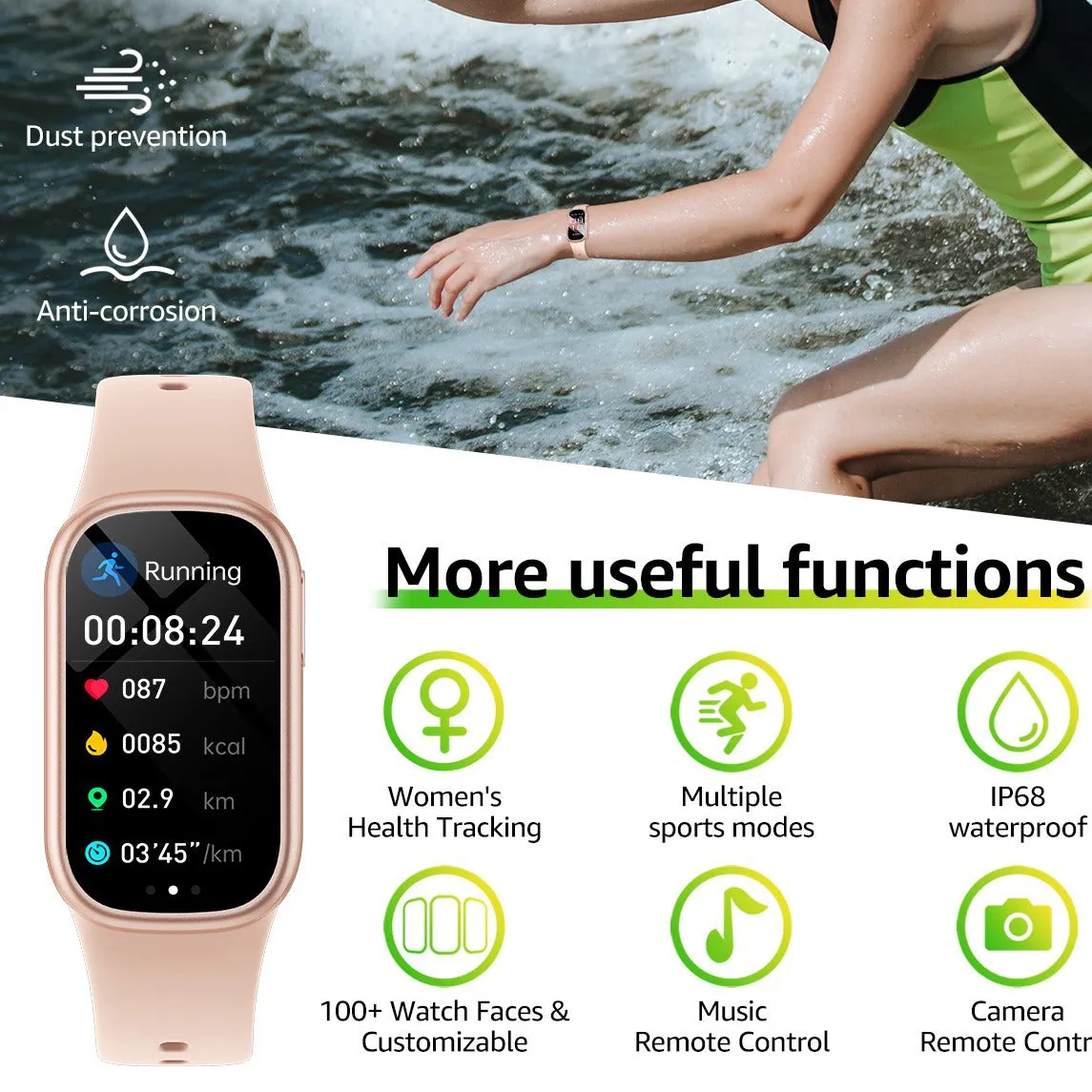 Black Smart Fitness Tracker with Bluetooth Calling, Heart Rate, Blood Pressure, Blood Oxygen, and Sports Modes