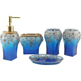 Blue and Bronze Bathroom Accessory Set